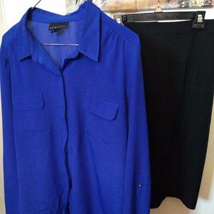 Attention Royal Blue Long Sleeve Button Top XL